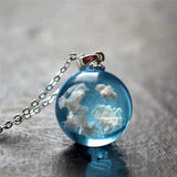 Chic Transparent Resin Rould Ball Moon Pendant Necklace Women Blue Sky White Cloud Chain Necklace Fashion Jewelry