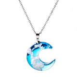 Chic Transparent Resin Rould Ball Moon Pendant Necklace Women Blue Sky White Cloud Chain Necklace Fashion Jewelry