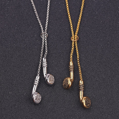 Fashion Jewelry Men Necklace Hip Hop Music Headphone Pendant Necklaces Cool Gifts Mens Long Chain gold silver color kolye