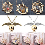 Retro Triangle Round Sweater Chain Necklace Jewelry Movie Harri Pot Time Hourglass Turner Magic School Badge Pendant for Fans