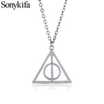 Retro Triangle Round Sweater Chain Necklace Jewelry Movie Harri Pot Time Hourglass Turner Magic School Badge Pendant for Fans