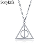 Retro Triangle Round Sweater Chain Necklace Jewelry Movie Harri Pot Time Hourglass Turner Magic School Badge Pendant for Fans