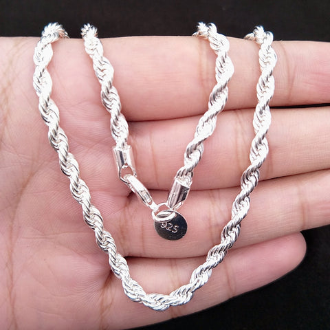 925 Sterling Silver Necklace Twisted Singapore Chain Silver Jewelry Women Necklace Men Jewelry Accessories 4MM 16-24inch