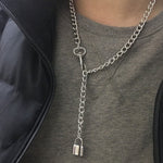 Cool Handmade Silver Chain Lock Pendant Choker Necklaces for Women Men Girl Punk Gothic Chains O- Round Pendant Collar Necklace