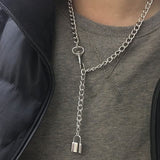 Cool Handmade Silver Chain Lock Pendant Choker Necklaces for Women Men Girl Punk Gothic Chains O- Round Pendant Collar Necklace