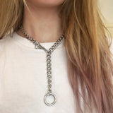 Cool Handmade Silver Chain Lock Pendant Choker Necklaces for Women Men Girl Punk Gothic Chains O- Round Pendant Collar Necklace
