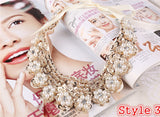 Hot sell Fashion women crystal multicolor flowers beads gold chain Ribbon Fake collar Choker Necklaces 12 Styles U choose