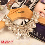 Hot sell Fashion women crystal multicolor flowers beads gold chain Ribbon Fake collar Choker Necklaces 12 Styles U choose