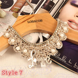 Hot sell Fashion women crystal multicolor flowers beads gold chain Ribbon Fake collar Choker Necklaces 12 Styles U choose