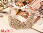 Hot sell Fashion women crystal multicolor flowers beads gold chain Ribbon Fake collar Choker Necklaces 12 Styles U choose