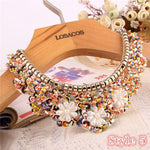 Hot sell Fashion women crystal multicolor flowers beads gold chain Ribbon Fake collar Choker Necklaces 12 Styles U choose