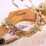 Hot sell Fashion women crystal multicolor flowers beads gold chain Ribbon Fake collar Choker Necklaces 12 Styles U choose