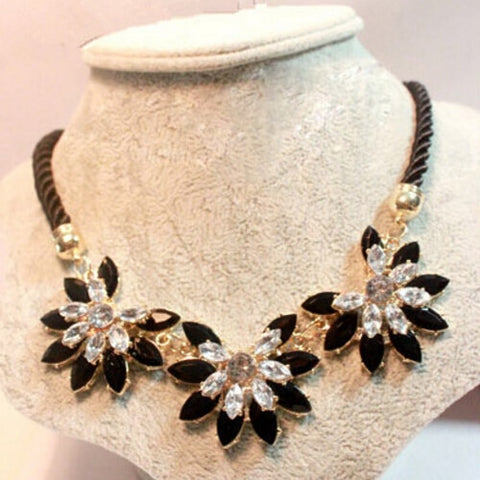 MINHIN Brilliant Weave Flower Decoration Choker Necklace For Women Hot Sale Rhinestone Wedding Jewelry Rope Necklace Collares