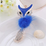 Hot sell Women's Rhinestone Feather Cute Fox Pendant Long statement necklaces & pendants W