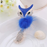 Hot sell Women's Rhinestone Feather Cute Fox Pendant Long statement necklaces & pendants W