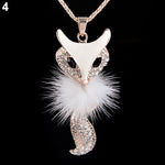 Hot sell Women's Rhinestone Feather Cute Fox Pendant Long statement necklaces & pendants W