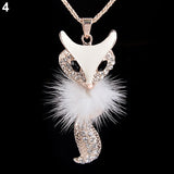 Hot sell Women's Rhinestone Feather Cute Fox Pendant Long statement necklaces & pendants W