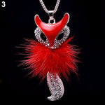 Hot sell Women's Rhinestone Feather Cute Fox Pendant Long statement necklaces & pendants W