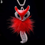 Hot sell Women's Rhinestone Feather Cute Fox Pendant Long statement necklaces & pendants W