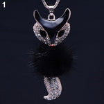 Hot sell Women's Rhinestone Feather Cute Fox Pendant Long statement necklaces & pendants W