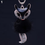 Hot sell Women's Rhinestone Feather Cute Fox Pendant Long statement necklaces & pendants W