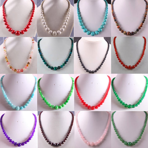 Free Shipping Natural Stones Round Beads Blue Sandstone Crystal Malachite Quartz Azurite Howlite Onyx Necklace 18" 1Pcs
