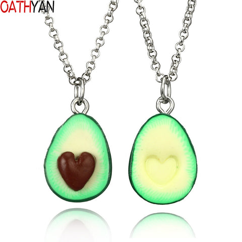 OATHYAN Newest Fashion Fruit Avocado Pendants Heart Long Chain Necklaces For Women Lovers' Best Friend Necklace Gifts Jewelry