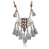 DIEZI Bohemian Geometry Wool Tassels Pendant Necklace 7 Colors Pink Ethnic Sweater Chain Fringed Chokers Necklace Jewelry