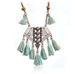 DIEZI Bohemian Geometry Wool Tassels Pendant Necklace 7 Colors Pink Ethnic Sweater Chain Fringed Chokers Necklace Jewelry