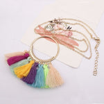 DIEZI Bohemian Geometry Wool Tassels Pendant Necklace 7 Colors Pink Ethnic Sweater Chain Fringed Chokers Necklace Jewelry