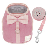 Small Puppy Cat Dog Harness Vest Cute Bowknot Mesh Pet Harness Leash Set Adjustable For Small Medium Dogs Cats Chihuahua Pink