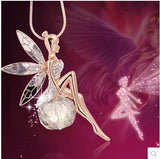 New Women Crystal Shiny Fairy Rhinestones Angel Wings Long Chain Party Pendant Necklace Sweater Chain Fashion Jewelry