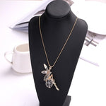 New Women Crystal Shiny Fairy Rhinestones Angel Wings Long Chain Party Pendant Necklace Sweater Chain Fashion Jewelry