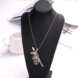 New Women Crystal Shiny Fairy Rhinestones Angel Wings Long Chain Party Pendant Necklace Sweater Chain Fashion Jewelry