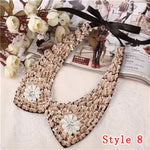 Hot sell Fashion women crystal multicolor flowers beads gold chain Ribbon Fake collar Choker Necklaces 12 Styles U choose