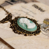 BOAKO New Vintage Style Bronze Light Blue Cameo Necklace Beauty Head Sculpture Pendant Necklace for Women collier femme X7-M2