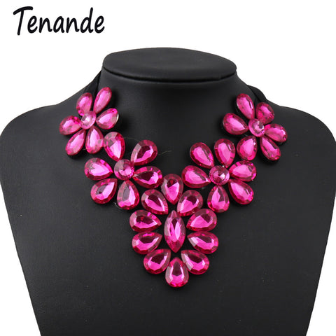 Tenande Maxi Big Statement Flowers Crystal Necklaces Pendants for Women Simple Style Black Rope Chain Party Jewelry Gifts Femme
