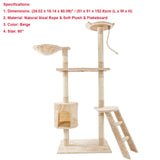 Cat Luxury Furniture 36-80 Inches Pet Cat Tree Tower Climbing Shelf Cat Apartment Game Habitat Cat Tower Condo Toy