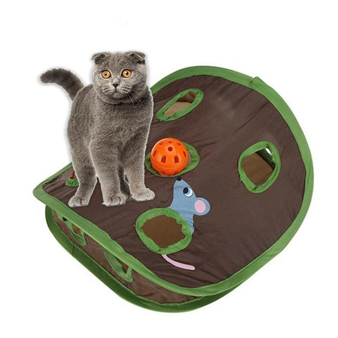 Funny Foldable Pet Tunnel Pet Cat Mice Intelligence Play Toys Bell Tent With 9 Holes Cat Play Tunnel Interactive Toys Ball Bells