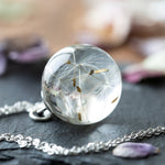Dandelion Wishing Necklace Real Dandelion Seeds In Clear Crystal Ball Pendant Necklace Handmade Gift for Her