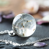 Dandelion Wishing Necklace Real Dandelion Seeds In Clear Crystal Ball Pendant Necklace Handmade Gift for Her
