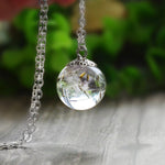 Dandelion Wishing Necklace Real Dandelion Seeds In Clear Crystal Ball Pendant Necklace Handmade Gift for Her